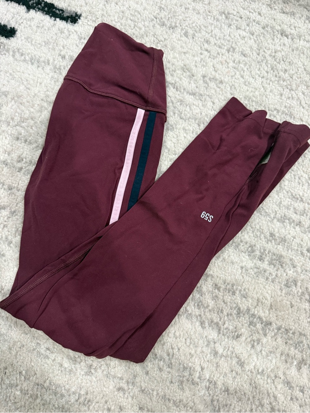 Splits59 Burgundy Leggings with Pink and Navy Side Stripes